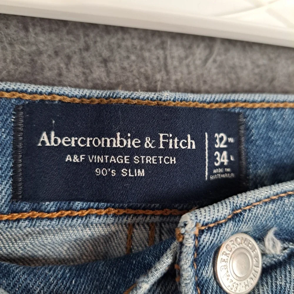 Abercrombie & Fitch Jeans Mens 32x34 Blue Vintage Stretch 90's Slim Light Wash